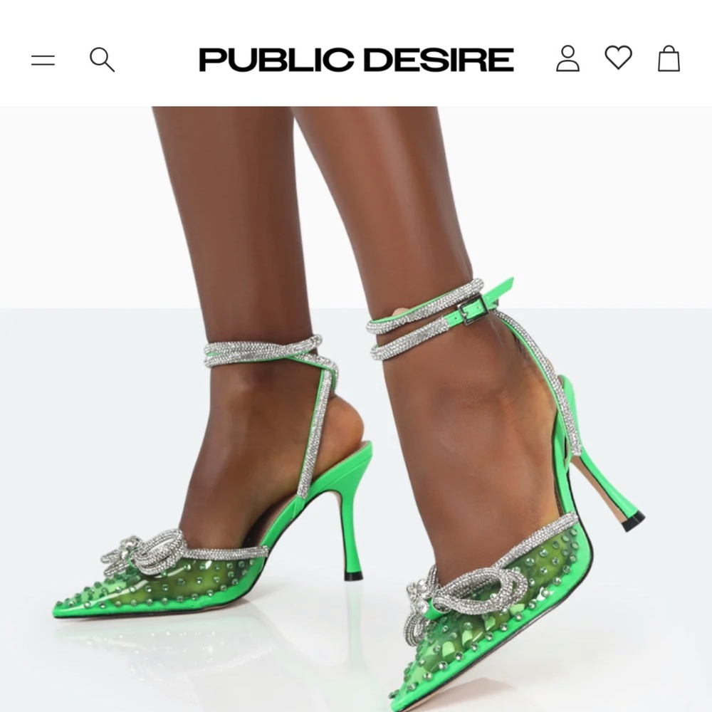 NEW Public Desire Azealia Neon Green Crystal Diamanté 7.5 Wrap Around Bow Heels - Picture 3 of 14